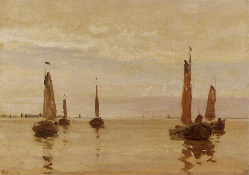 Willem Bastiaan Tholen Fishing boats in a calm oil painting image
